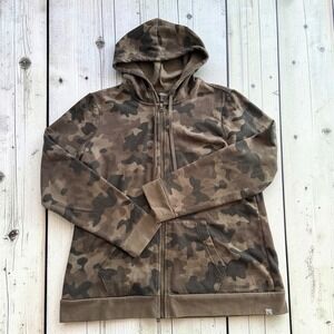 Eddie Bauer Full Zip Green Brown Hoodie Womens L Drawstring Pockets